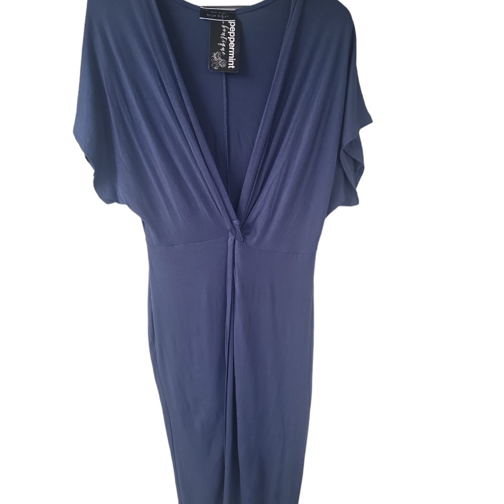 NWT Peppermint Boutique Blue Blush T Shirt Knot Front Midi Dress Size L - Picture 2 of 7